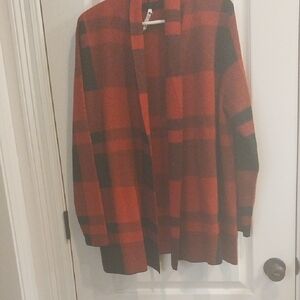 Leo & Nicole Red and Black Plaid Open Cardigan